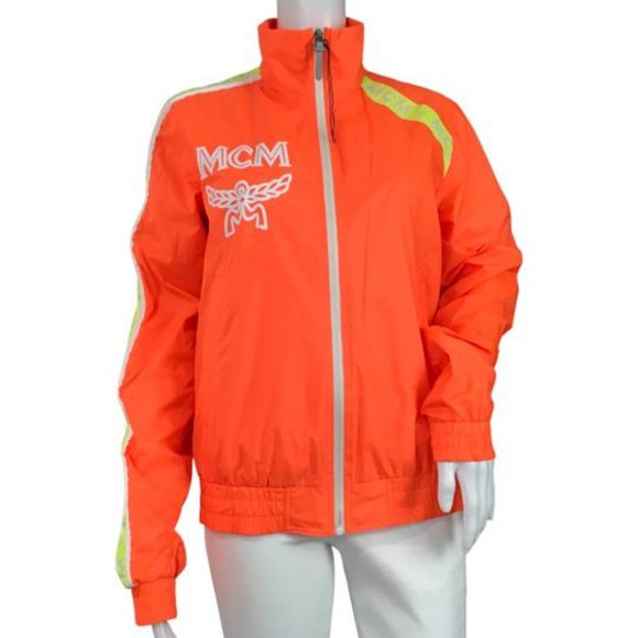 MCM Women Set Bomber Jackets Orange Color Print Logo gi - Picture 2 of 5
